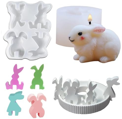 2PCS Moldes de Silicona para Pascua, 3D Molde Silicona Conejos de Pascua, Moldes de Fundición de Velas Conejo de Pascua para Velas Perfumadas, Jabones, Regalos de Pascua