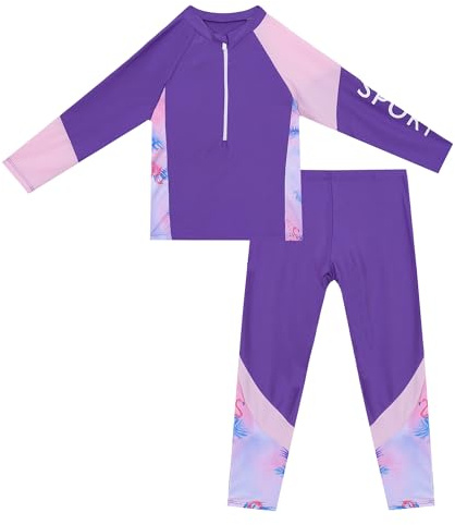SEAUR Mädchen Schwimmanzug Langarm Zweiteiliger Rash Guard Langarmshirt Lange Hose Kinder Badeanzug Bademode Strand Schwimmen Surfen Badebekleidung - 11-12 Jahre