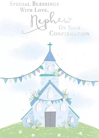 Special Blessings Nephew Confirmation Card, Religious Church Design, 13 x 19 cm