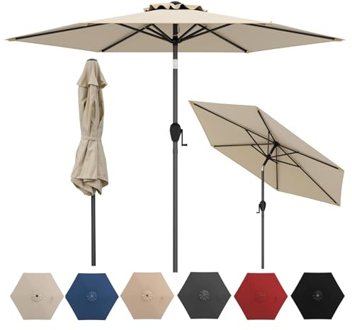 RELAX4LIFE Parasol Inclinable 230cm, Parasol de Jardin Extérieur, 6 Baleines Robustes, Mât en Métal, Manivelle, Inclinaison à 35°, Protection Solaire pour Balcon Terrasse (Beige, 2,3 M)