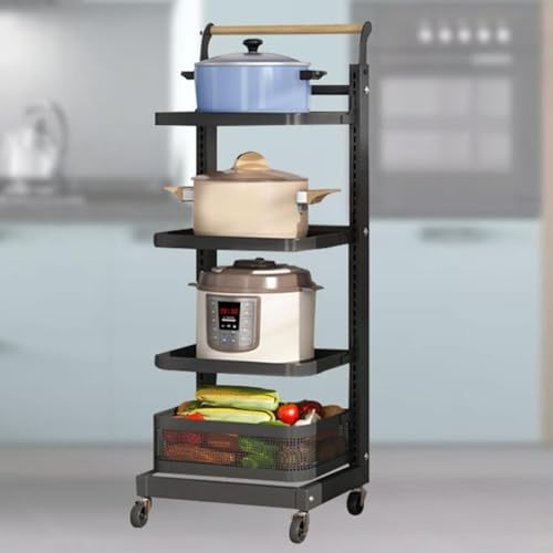 Kitchen Storage Rack with Sauce Pan Storage Lid nizer and Corner Shelves Black 4 Boards and 3 Baskets