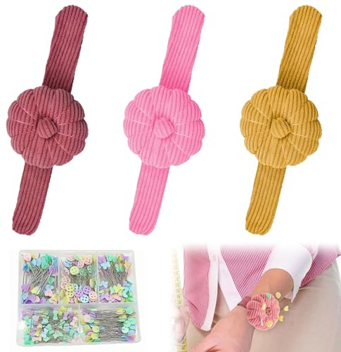Nadelkissen Für Das Handgelenk,Nähen Handwerk Nadelkissen,Nadelkissen Wearable,Nadelkissen Handgelenk Tragbar,Originalität Kürbisform Stoff,Für Nähen Quilten Nadelarbeit (Rosa,Gelb,Lila)