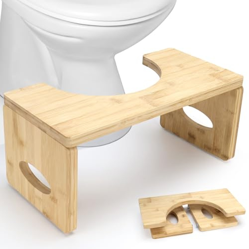 Toilettenhocker Wc Hocker aus Bambus Holz, Klappbarer Klohocker Ergonomischer Toilettenhocker für Erwachsene, Lindert Verstopfung und Hämorrhoiden, für Schwangere und ältere Menschen