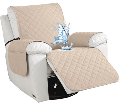 CYCMACO Armchair Covers Relax 1 Seats, Universellt Soffskydd, Halkfritt, Fåtöljöverdrag Med Sidofickor, Fläckbeständigt, Reptåligt, Avtagbart, Beige