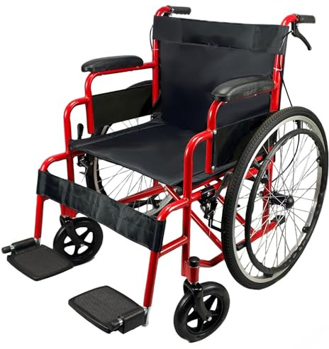 Free to Be Folding Lightweight Wheelchair Self Propelled 20 Seat Red | Travel Transit attendant Brake Large Wheel Mobility Aid 20 inch Wide SEAT