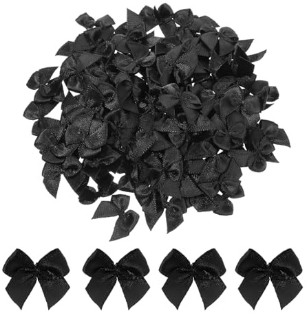 100 Stück Kleine Schleifen, 2.5 cm Mini Schwarze Schleifen Winzige Vorgefertigte Schleifenband Schleife für DIY Basteln, Geschenkverpackung, Hochzeit Deko, Weihnachten, Party, Scrapbooking