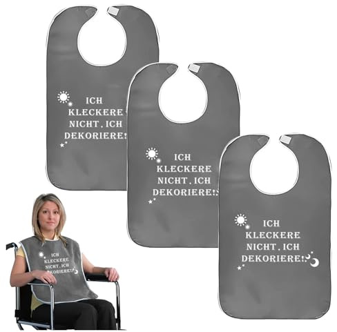 LANZLC Lätzchen für Erwachsene, 3 Stück Latz für Erwachsene Mehrweg Waschbar, Lustig Schlabberlatz für Senioren mit Klettverschluss, “ICH KLECKERE NICHT, ICH DEKORIERE” (Grau)
