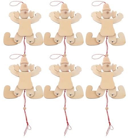MOLUCKFU 6-teilige Clown-Marionette Mit Zugschnur: Handgefertigte Marionettenpuppe Aus Holz Für Kinder – Blanko-Design Zum Bemalen Und Selbermachen – Verbesserung Der