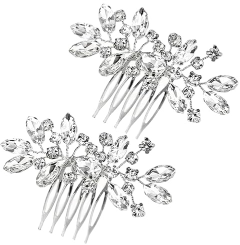 Bridal Hair Accessories - ShiningUU 2 PCS Silver Diamante Hair Comb Slides for Women, Wedding Hair Accessories for Women, Bridesmaid Prom Hair Clips with Rhinestone, Elegant Sparkle Hair Pieces