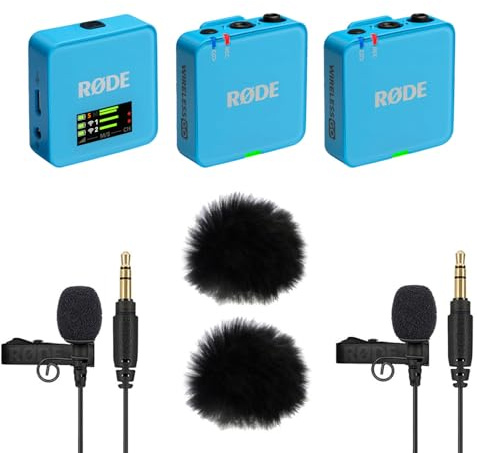 Rode Système de microphone sans fil GO Gen 3 à 2 canaux, bleu, avec 2 microphones Lavalier GO et 2 pare-vent en fourrure Keepdrum
