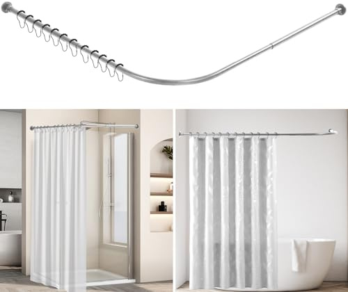 L-Form Duschvorhangstange Verstellbar 68–98 x 68–98 cm, Edelstahl Duschstange Ecke Rostfrei Bohrmontage für Badewanne & Dusche (Silber, 68–98 x 68–98 cm)