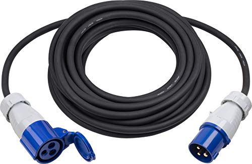 Meister Camping CEE-Verlängerungskabel 10 m – 16 A / 230 V – IP44 – für außen (IP44) – H07RN-F3G 2,5 mm² Kabel, Schwarz/Blau | für außen (IP44) – H07RN-F3G 2,5 mm² Kabel – für Camping – für Kabelbefestigung – 10 m – 16 A – 230 V – 16 A / 230 V