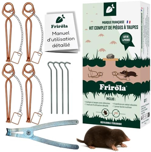 Frirola Lot de 4 - Piège à Taupe Putange avec Pince Améliorée - Installation Simple - Anti-Taupe Professionnel Efficace - Acier Cuivré - Élimination Naturelle des Taupes - Détente soudée