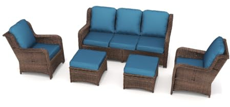 Set di mobili da esterno in rattan, divano componibile a 3 posti, 2 sedie singole e 2 s per giardino, prato, balcone e cortile