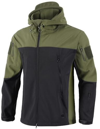SimidunEUR Homme Veste Militaire avec Capuche Polaire Imperméable Veste Tactique d'Hiver avec Poches pour le travail, la pêche, la chasse et l'escalade,Vert,4XL