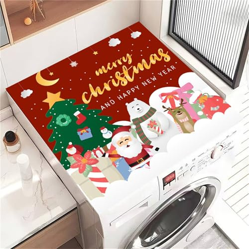 Highdi Noël Rouge 3D Housse de Protection pour Machine à Laver Top, Coussin de Machine à Laver Antidérapant Housse de Machine à Laver pour Machine à Laver Sèche-Linge (Joyeux Noël,30x40cm)