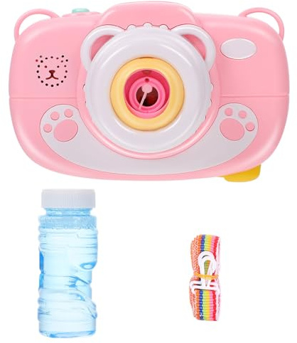 HOOTNEE Elektrische Seifenblasenmaschine Cartoon Bär Design mit Tragriemen Batteriebetriebenes Outdoor für Jungen Mädchen Sicher Dichtes Tragbares Bubble Maker Geschenk