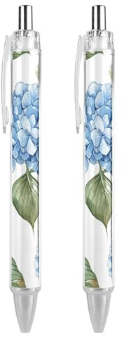 RTFGHJS Blue Hydrangea Pattern Ballpoint Pens Retractable Ball Point Pens Smooth 0.5mm Medium Writing Pen Black Ink Pen for Men Women 2 PCS
