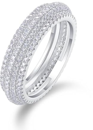 Ayoiow Damenring Gold 585, Moissanit Full Eternity Band Vorsteckring Weißgold 585, 14 Karat Weißgold Größe 47 (15.0)