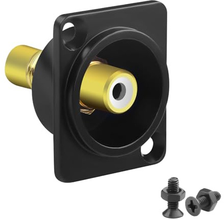 QIANRENON Adaptateur de panneau RCA - Adaptateur de canal gauche - Plaqué or - RCA femelle vers femelle - Monture fixe - Connecteur audio A/V Socket 75 Ω - Montage de panneau XLR/type D - Pour
