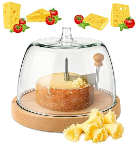 Cheese Curler with Lid, 2026 New Stainless Steel Cheese Shaver, Sharp Blade Cheese & Chocolate Shaver with Wooden Base, Create Cheese Rose Flowers (Round With lid)
