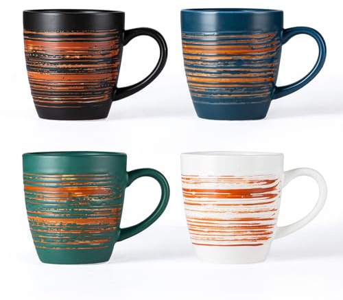 YUN TAO 473 ml Keramik Kaffeebecher Tassen Set, 4er Set mit großem Griff, für Latte und Heiße Schokolade, spülmaschinengeeignet