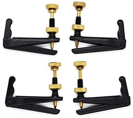 4 Soundman® Feinstimmer für Cello 4/4 (Violoncello), Metall Saitenfeinstimmer, Set à 4 Stück Traditionelles Design (Farbe: Schwarz - mit goldener Stellschraube)