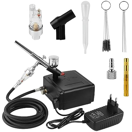 YAOBLUESEA Dual Action Professioneller Airbrush-Kompressor mit Zubehör, Airbrush Spritzpistole Set, Mini Airbrush Luft Kompressor Kit mit Pistole und Nadel für Modellbau, Handwerk, Tatto, Backen