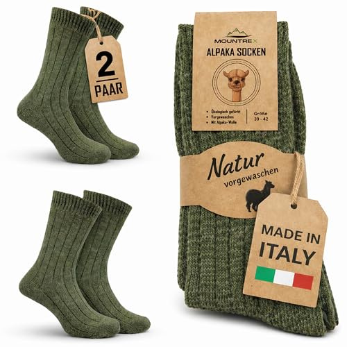 MOUNTREX® Alpaca socks, wool socks for men and women, winter socks, warm house socks, thermal socks, thin, cuddly socks, 2 pairs, Green, 43-46