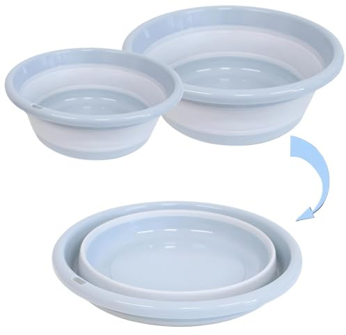 S.I.C Waschschüssel,wäschewanne,spülschüssel,Camping Schüssel,faltbar, Plastik,Platz sparen, ideal für Badezimmer, Küche, Terrasse, Garten, Thermostat-Gummi（12x31+13.5x37） cm, Grün