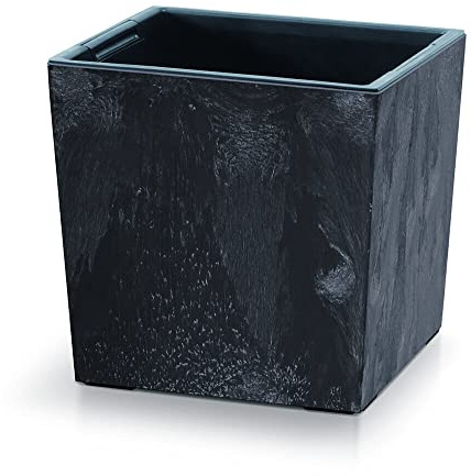 Prosperplast 2in1 Blumentopf mit Einsatz Pflanzkübel Kräutertopf Blumenkübel Beton Optik Kunststoff 24 cm x 24 cm x 23,5 cm (Anthrazit)