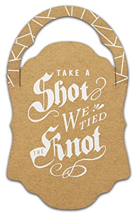 Summer-Ray 50 Stück We Tied The Knot so Have a Shot Mini-Likör-Flaschenanhänger für Hochzeit, Brautparty, Kraft-Weiß
