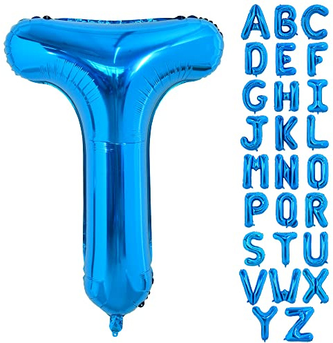 TONIFUL 40 Zoll großer Blau Buchstabe T Ballon, riesiger Buchstabenballon, großer Folienballon für Geburtstagsfeier, Jubiläumsdekoration