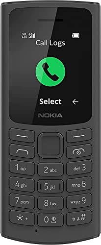 Nokia 105, Dual Sim 1.8 Inch S30+ Feature Phone with 4G Connectivity, 128MB + 48MB Storage, 1020mAh Removable Battery, FM Radio (Wired and Wireless Dual Mode) and 3-in-1 Speaker - Black