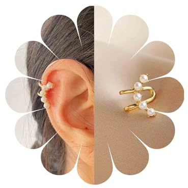Allereya Vintage Perlenohrringe Doppelte Linie Gefälschte Helix Ohrringe Perlenkette Manschette Ohrringe C Form Perle Knorpel Ohrringe Nicht Durchbohrt Ohrring Schmuck Für Frauen Und Mädchen