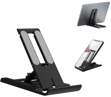 VINPAM Handyhalter, Multi-Winkel-Universal-Taschentelefonhalter, Desktop-Handyständer und Tablet-Halter, Verstellbarer Winkelklappbügel, einstellbar 6 Gänge, geeignet für Faule Menschen (schwarz)