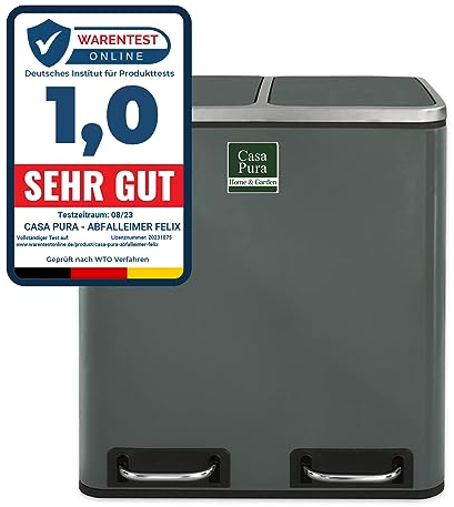 casa pura Cubo de basura con 2 compartimentos, 2 x 30 litros, cubo interior extraíble con asa, tapa con amortiguador, sistema de separación de basura, cubo de basura para cocina y oficina (Felix, 60
