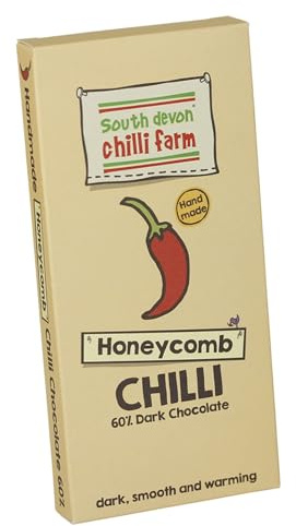 South Devon Chilli Farm Honeycomb Chilli Chocolate - Delicious 60% Dark Belgian Chocolate Combined With Homegrown Chillies - Dark, Smooth & Warming - Gift Present for Him or Her - 80g Bar