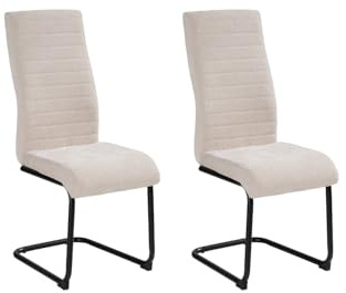 Home4You 2 Freischwinger - Beige - Schwarz - Webstoff - Metall - mit Quersteppung - 2er Set