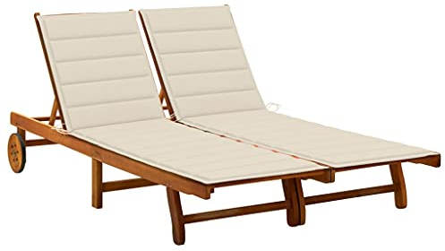 FUDUGEHMIOFWFJJ liegestuhl,liegestuhl Garten,saunaliege,2-Personen-Sonnenliege mit Auflagen Akazie MassivholzGeeignet für Garten, Pooldeck, Terrasse, Wohnzimmer
