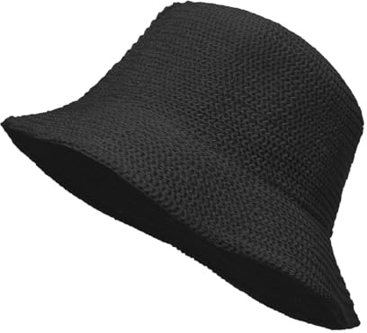 Eigso Womens schwarz Mesh Woven Sun Eimer Hut für Frau Mann Vintage Mode Unisex Baumwollmütze für das Wandern