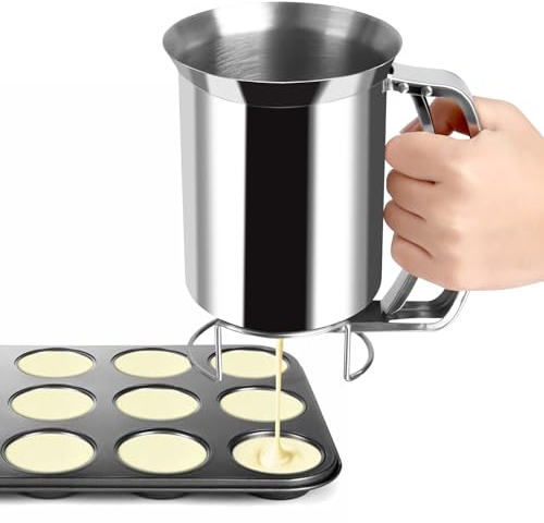 PBUSPU Teigspender Edelstahl 800ml, Pfannkuchenteigspender Teig Kuchen Teigspender Manuell Teigdosierer Teig Spender für Pfannkuchen Desserts, Cupcake, Waffeln