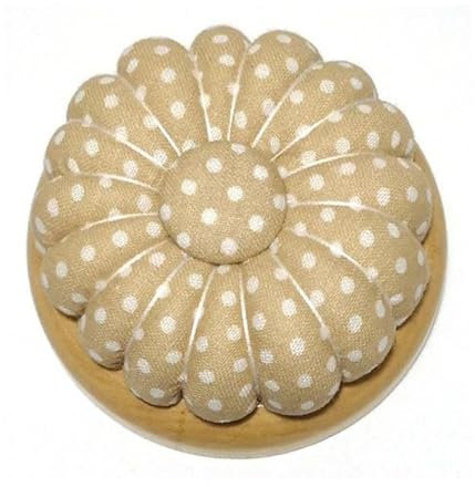 Nähnadelkissen mit Holzsockel, Nähnadel, Nadelkissen, Kürbisnadelkissen, Nadelhalter, niedliche Nadelkissen mit abnehmbarem Knopf zum Nähen, Quilten, Basteln, Beige mit Punkten