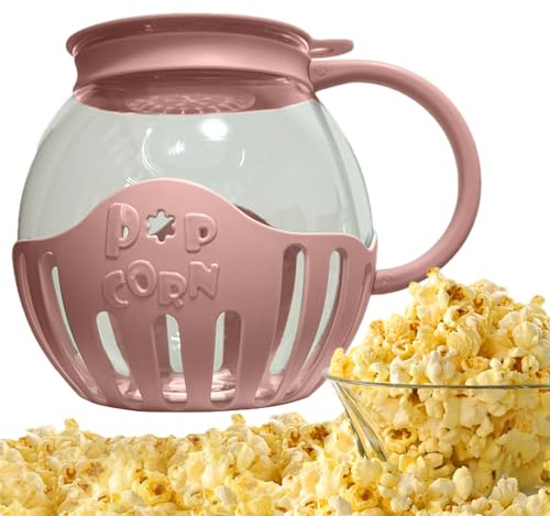 Popcorn Maker Machine With Borosilicate Glass Bowl and Lid - Microwave Popper, Multifunction Pot, Temperature Safe, Dishwasher Safe