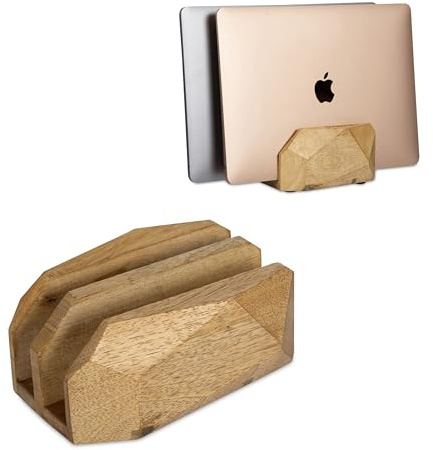 DnU Avenue Vertical Laptop Stand for Desk, Laptop Holder to Dock MacBook, MacBook Pro and Other Laptops, Versatile Vertical Laptop Docking Solutions (Indian Mango Wood)