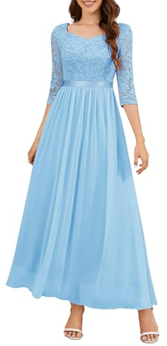 Wedtrend Abendkleider Elegant Kleider für Frauen Langes Kleid Sommerkleider Damen Lang Elegant Spitzenkleid WT0312 LightBlue 2XL
