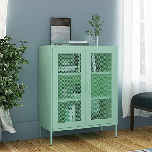 Keyroto Spind Schrank Metallspind Lagerschrank Sideboard Mehrzweckschrank Stahl Minzgrün 80x35x101,5 cm