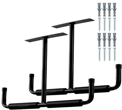 Soporte de almacenamiento para garaje, soporte de almacenamiento para techo de garaje - Soporte de techo de almacenamiento para garaje resistente, 2 piezas, escalera y suspensión para bicicleta,