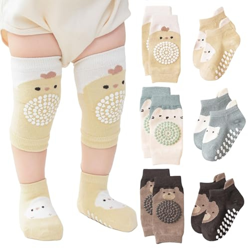 WUSANNA Knieschoner zum Krabbeln - Antirutschsocken für Kleinkinder 0-12 Monate, 3 Paar