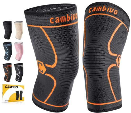 CAMBIVO 2 Pièces Genouillère Sport de Compression Antidérapantes | Genouillere Arthrose Genou, Genouillere Ligamentaire pour Musculation, Running, Volleyball, Basketball, Gym, Sport